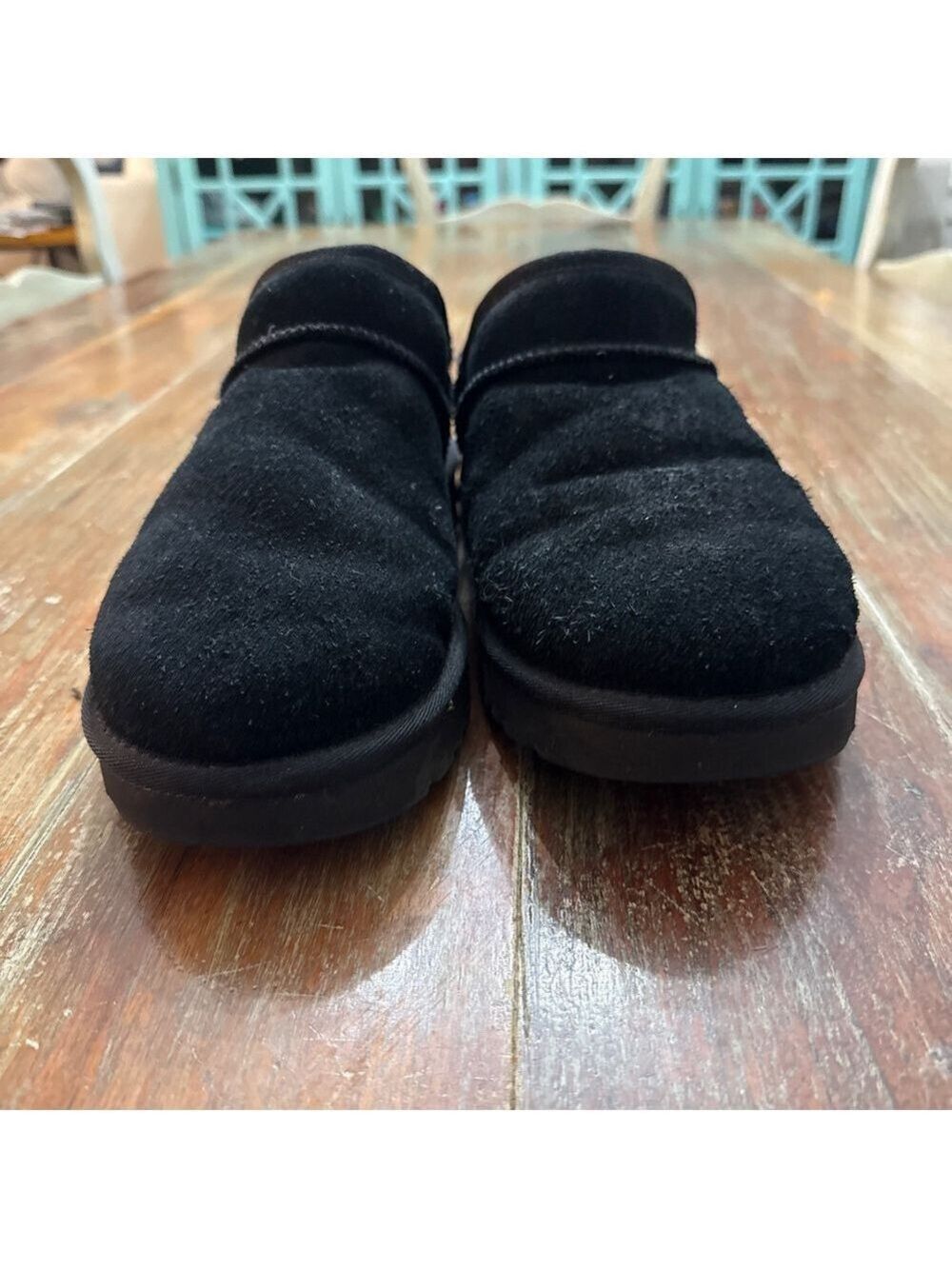 UGG Black Suede Shearling Lined Clog Slippers Size 9 - Picture 6 of 10